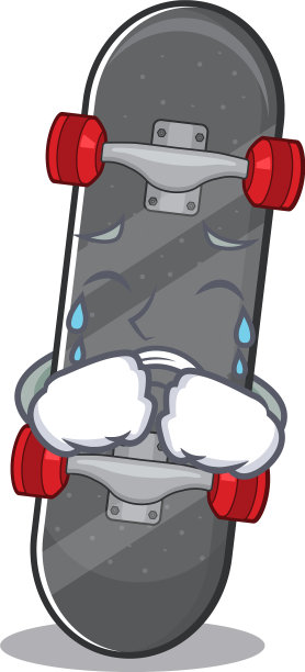 悲伤的滑板与卡通吉祥物风格图片下载