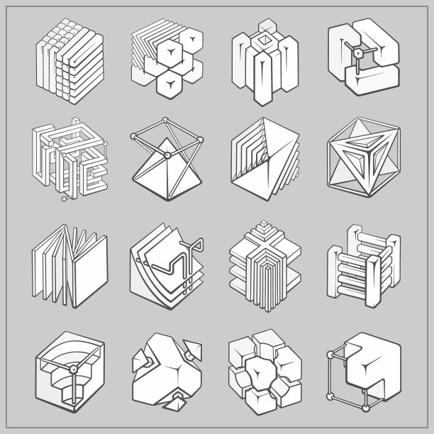 设置三维几何形状的立方体设计图片下载