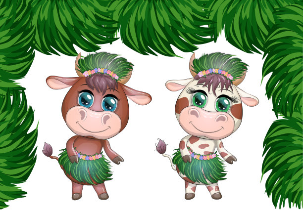 一对可爱的卡通公牛和奶牛图片下载