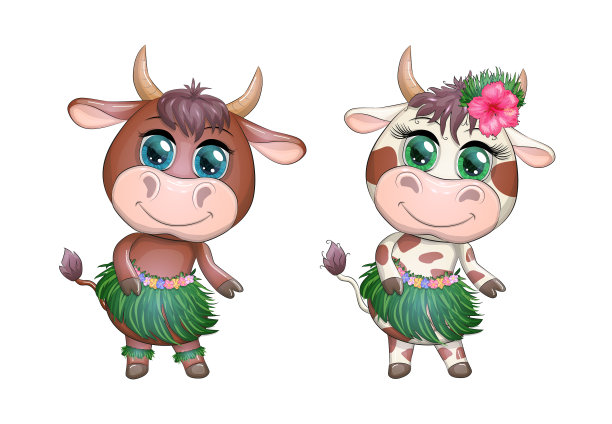 一对可爱的卡通公牛和奶牛图片下载