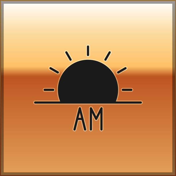 黑色日出图标孤立在金色背景上图片下载