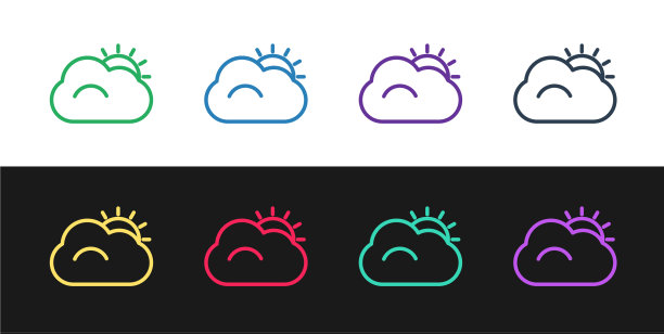 设置线太阳和云天气图标隔离图片下载