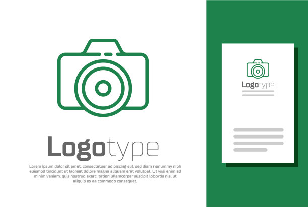 绿色线照片相机图标孤立在白色图片下载