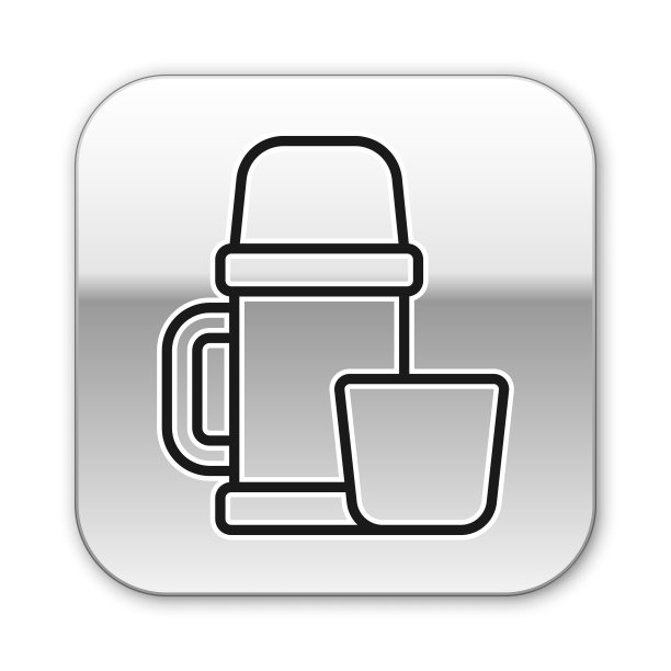 黑线热水瓶容器和杯子图标隔离图片下载