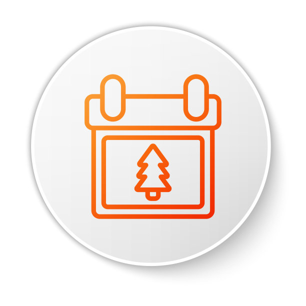 橙色线日历与树图标隔离图片下载