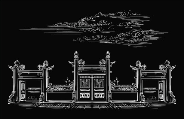 黑色中国手绘地标图片下载