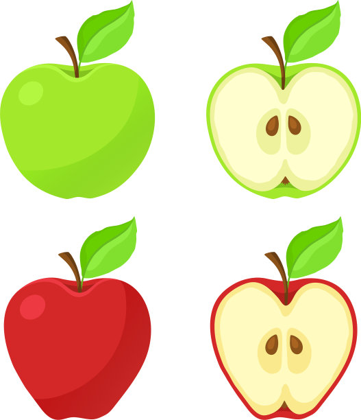 把红的和绿的苹果和它们的碎片放在一起图片下载