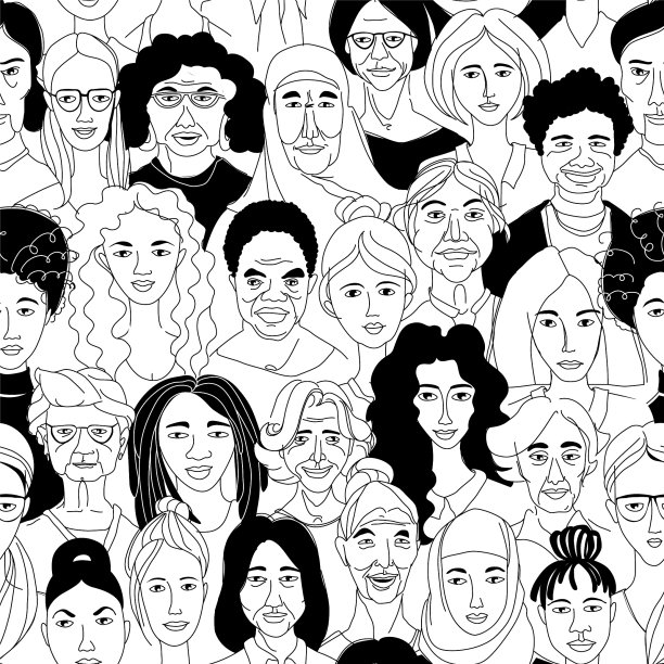 女性多样性头像线条画图片下载