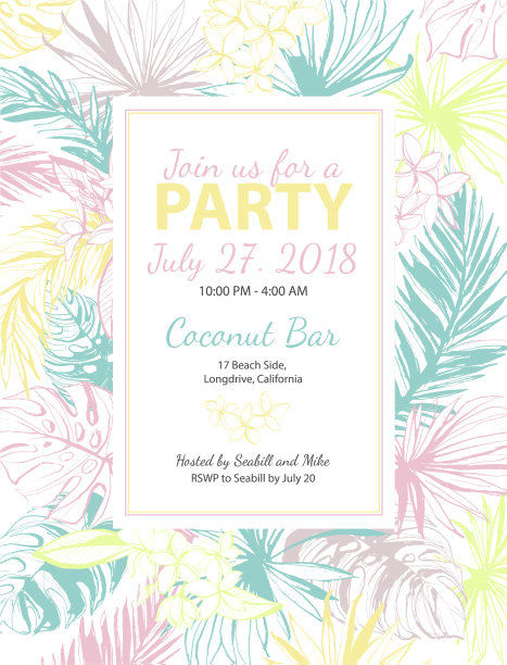 热带花卉夏季派对海报与Pal图片下载