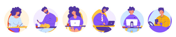 扁平性格的办公室职员呆在家里的概念图片下载