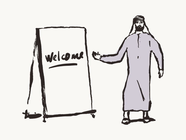 阿拉伯人站在那里，刻着“欢迎”的字样图片下载
