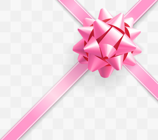 粉色光滑纸结。发光的蝴蝶结与两个粉红色的丝带隔离在透明的背景。节日的装饰元素。节日礼物装饰。贺卡模板图片下载