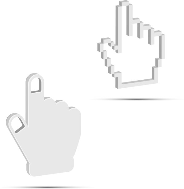手光标3d图标平滑和像素白色的手图片下载