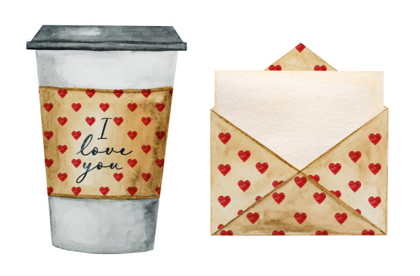 美丽的咖啡杯水彩画图片下载