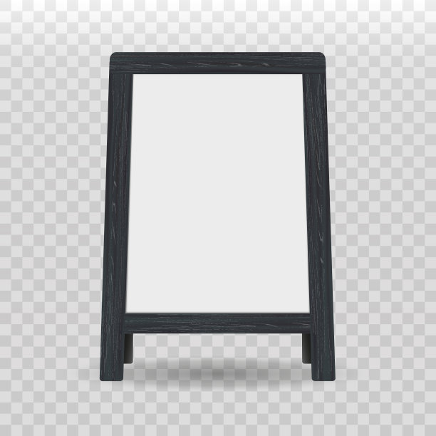向量现实的街道黑板。模型。黑白板与木框隔离在透明上。户外展位，用于咖啡馆，餐厅，菜单的广告和展示。每股收益10。图片下载