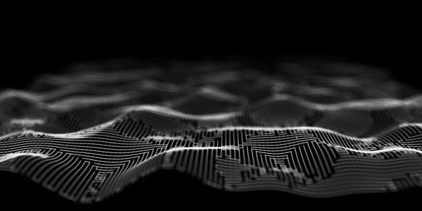 三维插图抽象与多边形网格在黑离焦。三维网格技术背景横幅。图片下载