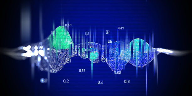 摘要背景与波浪线框网格分析数据与模糊线。大数据。量子密码学的概念。数据分析算法。商业、科技旗帜。图片下载