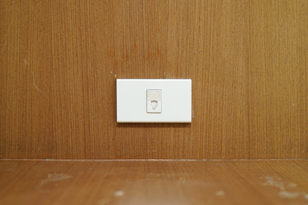 旧的白色电源插头附在木墙上。图片下载