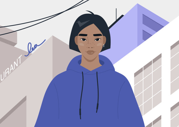 z一代的生活方式，穿着帽衫的年轻女性角色，城市生活和青年亚文化图片下载