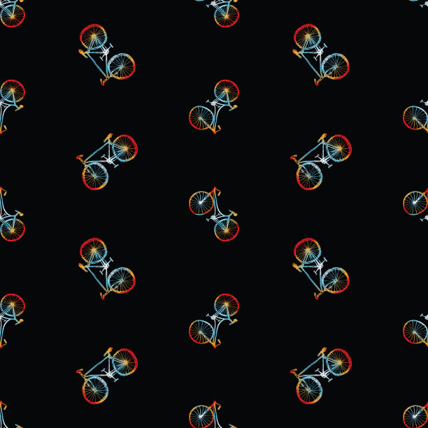 无缝矢量背景绘制的彩色自行车图片下载
