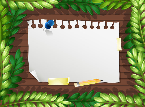 顶部视图的空白纸的表格与叶元素图片下载