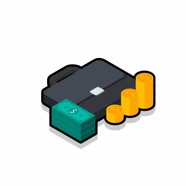 公文包，美元现金图标，金币堆栈右视图图标矢量等距。图片下载