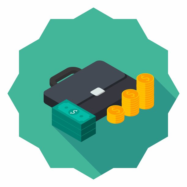 公文包，美元现金图标，金币堆栈右视图图标矢量等距。图片下载