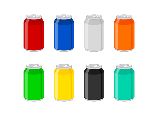 汽水罐。苏打饮料收集在彩色铝容器中。图片下载