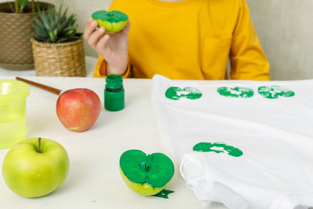 苹果印在衣服上的过程。步进指令图片下载