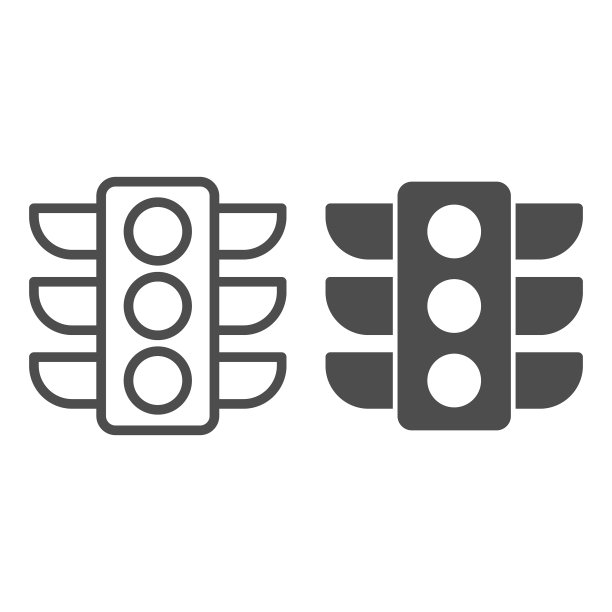 交通灯线和固体图标导航图片下载