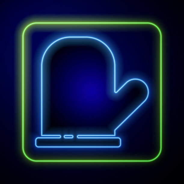 发光的霓虹灯烤箱手套图标孤立在蓝色图片下载