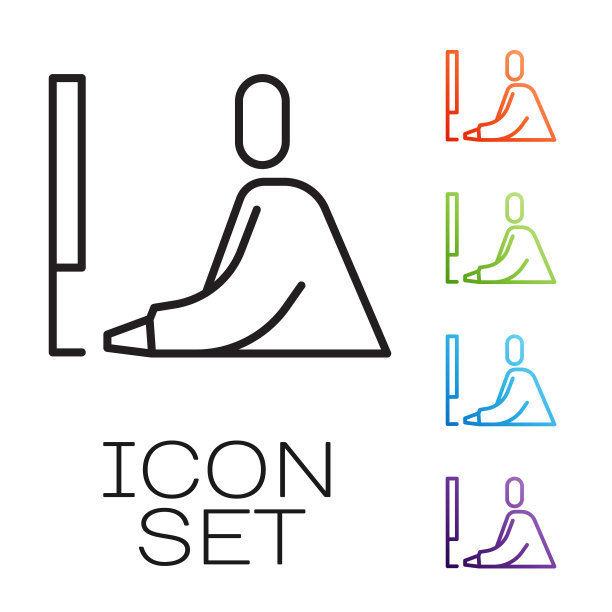 黑线学生工作在笔记本电脑图标孤立图片下载