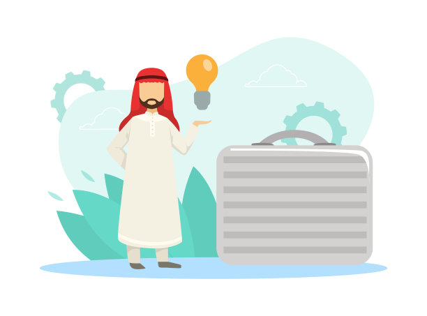 阿拉伯商人拿着灯泡站着图片下载