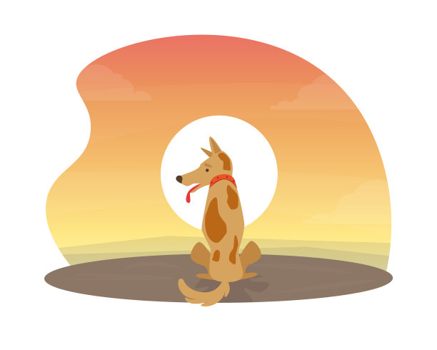 可爱的狗坐在美丽的日落公寓图片下载