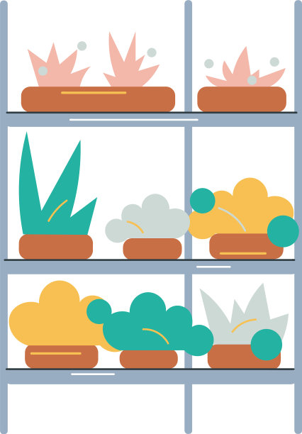 绿色植物在花盆中直立在架子上图片下载