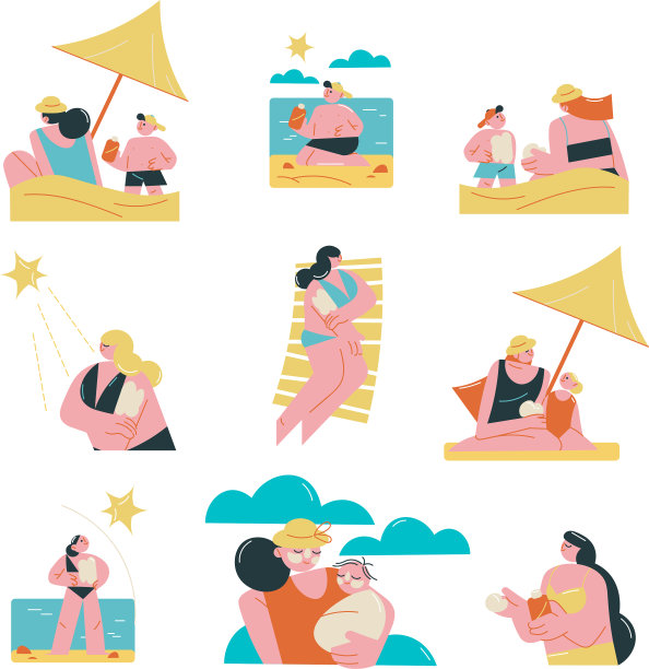 为有孩子的妇女设置防晒霜图片下载