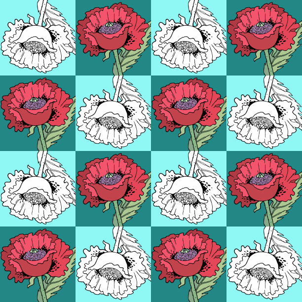 罂粟花手绘无缝图案图片下载