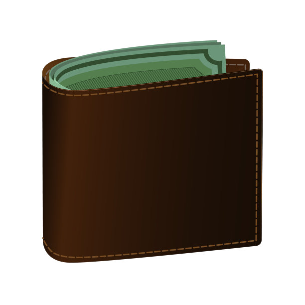 皮革钱包，棕色的绿色钞票可见图片下载
