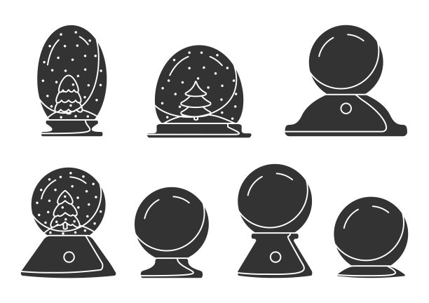 圣诞雪地球仪树字形图标球向量集图片下载