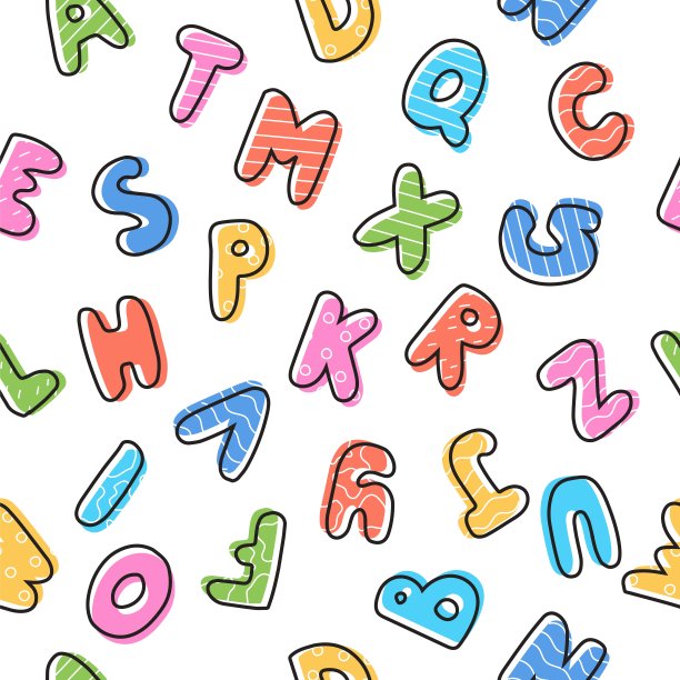 可爱的卡通字母无缝图案。色彩斑斓的矢量图图片下载