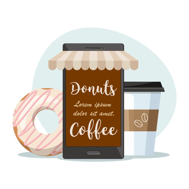 咖啡店手机咖啡杯和甜甜圈图片下载