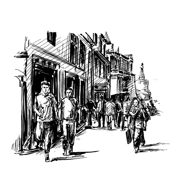 画着在米亚大街上行走的人们图片下载