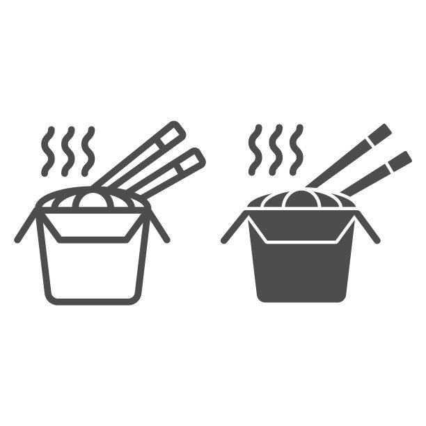 面条线和固体图标街头食品概念图片下载