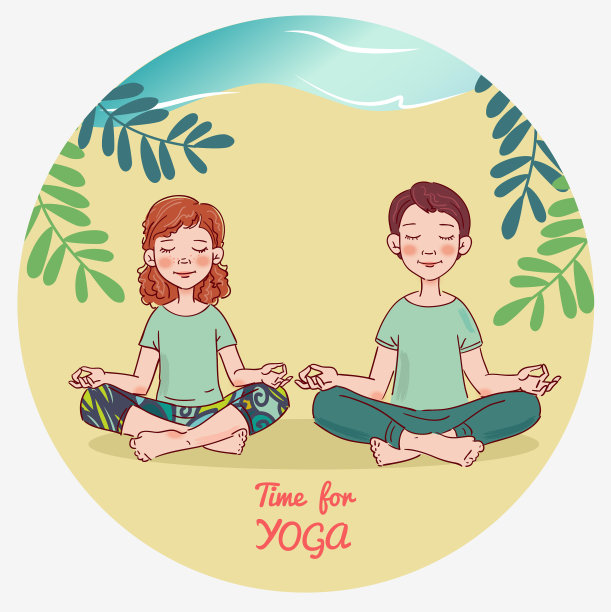 可爱的女孩和男孩在练瑜伽图片下载