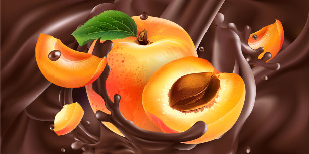整个和切片杏子在液体巧克力图片下载