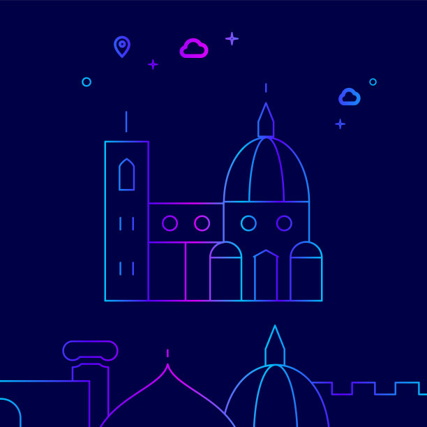 佛罗伦萨大教堂意大利线图标上的深蓝色图片下载