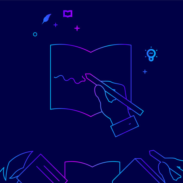 手握铅笔，笔画上有一个图标图片下载