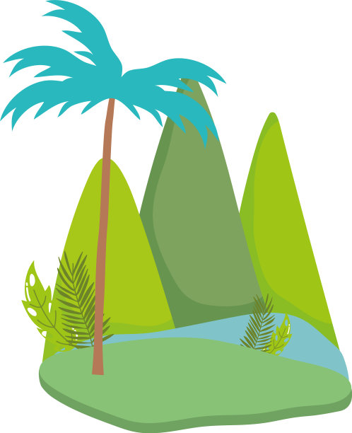 风景热带，棕榈树山卡通图片下载