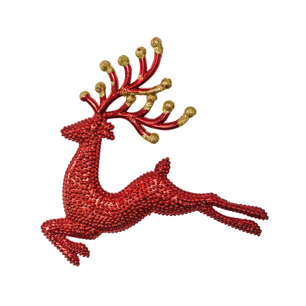 红色装饰驯鹿装饰圣诞树在白色的工作路径图片下载