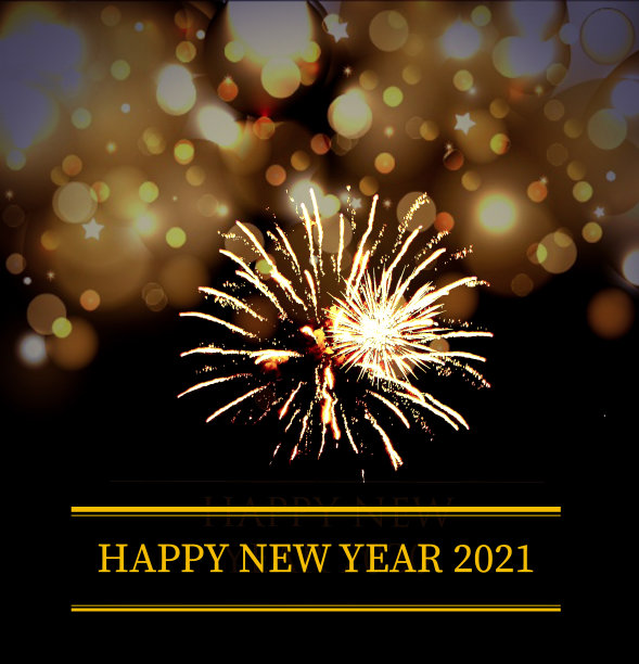 烟花与散景背景和2021年新年快乐的文本图片下载